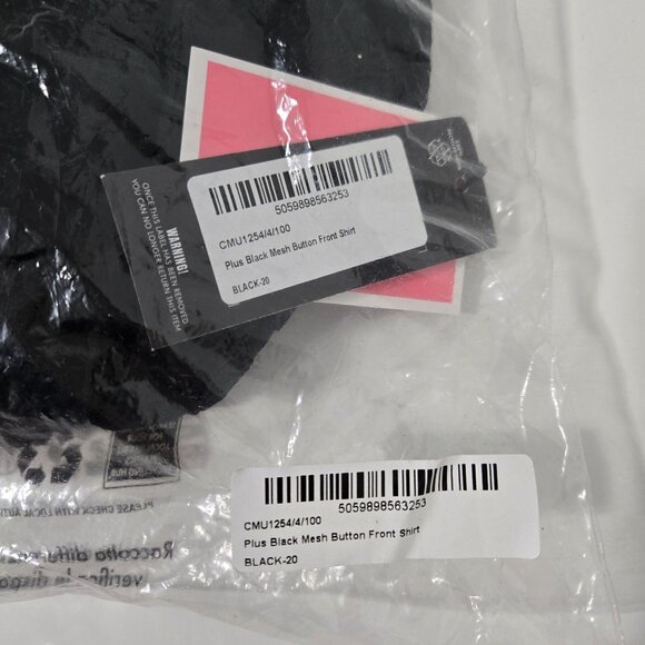 PrettyLittleThing Plus Black Mesh Button Front Shirt - Size UK 20 (US 16) - Picture 4 of 7